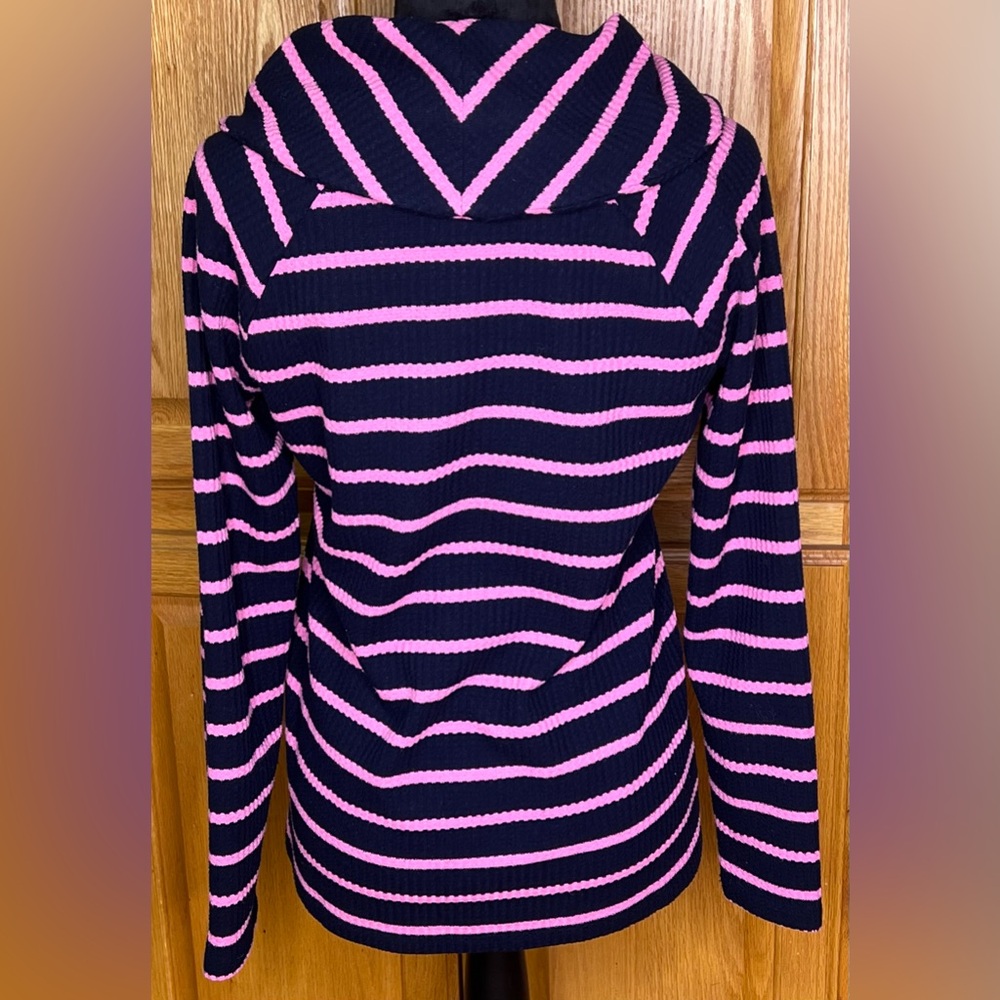 Talbots Raglan Waffle Knit Cowl Neck Long Sleeve Stripe Sweater Top Tee Sz Small - Picture 7 of 10